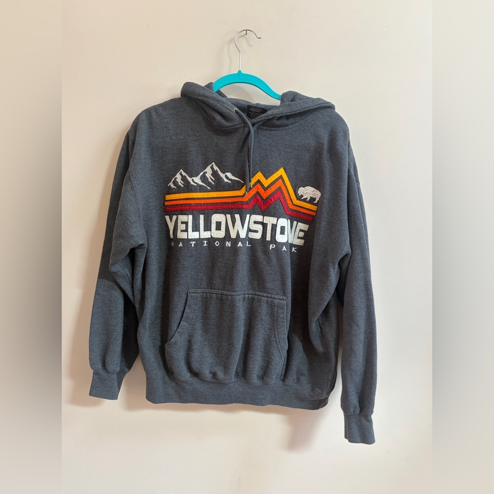 Prairie Mountain Yellowstone National Park Charcoal Hoodie Graphic Logo Sweater